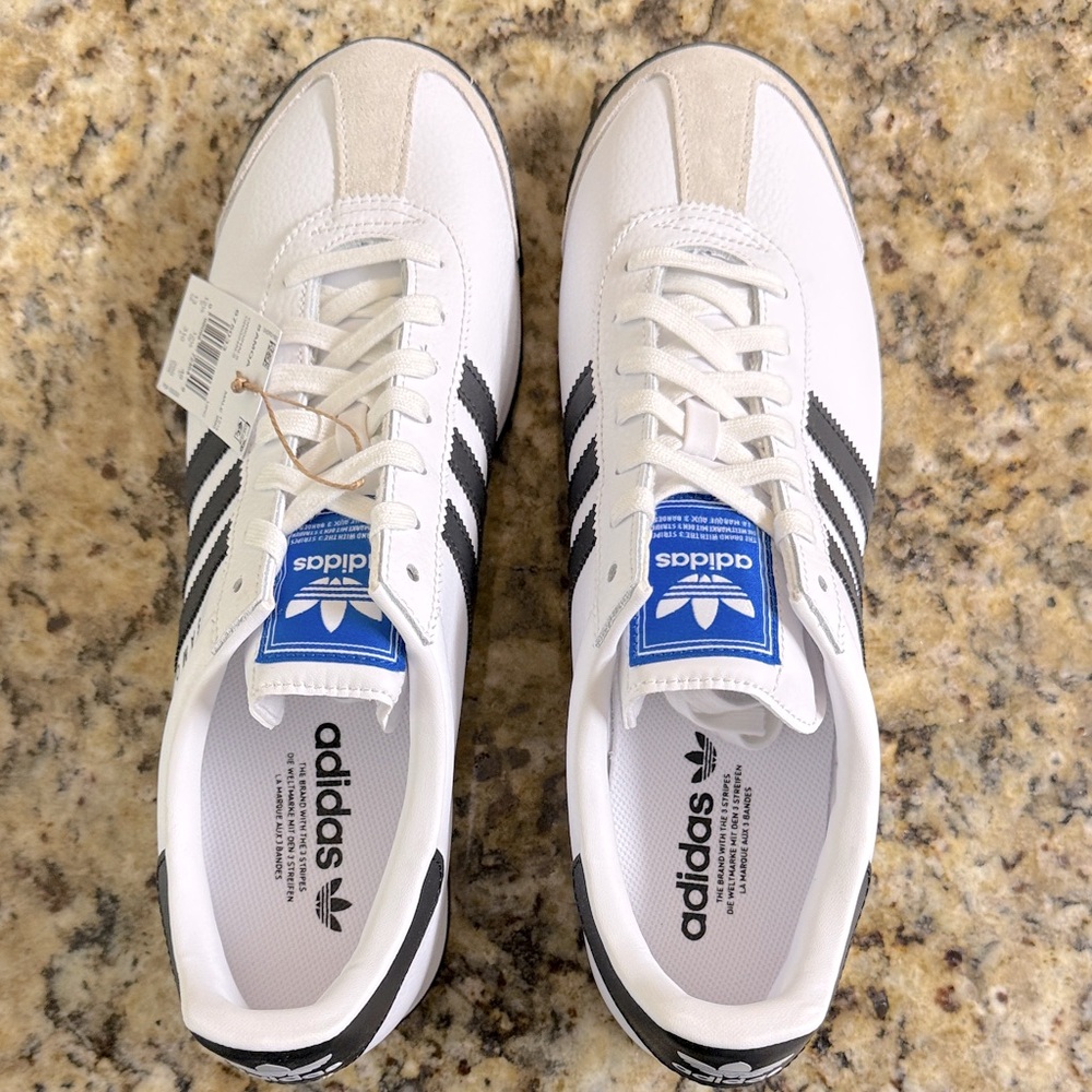 Adidas Men's Samoa White and Black Sneakers with Blue Accents - Picture 7 of 9